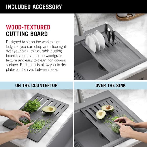 Wood Grain Composite Workstation Kitchen Sink Cutting Board