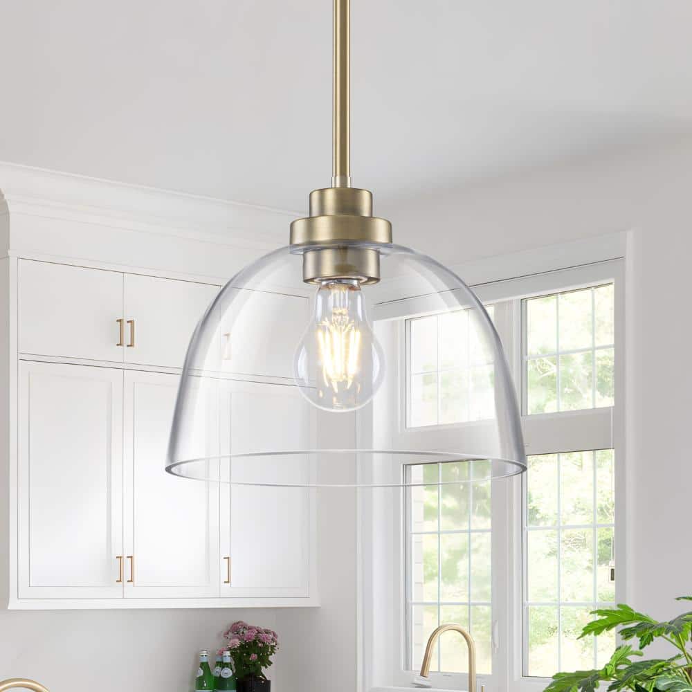1-Light 9.1 in. Modern Contemporary Gold Pendant Light with Clear Dome Glass for Kitchen Island, Dining Room price history on PriceWatchPro