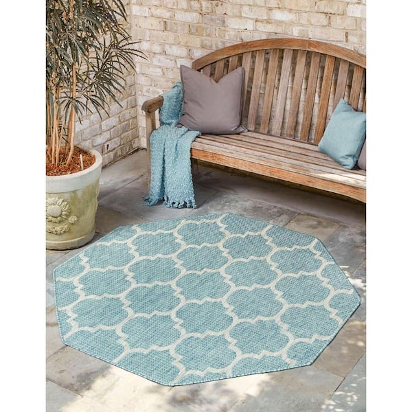Outdoor Trellis Aquamarine 8 ft. x 8 ft. Area Rug