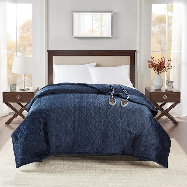 Beautyrest 84 in. x 90 in. Navy Queen Microlight Electric Blanket