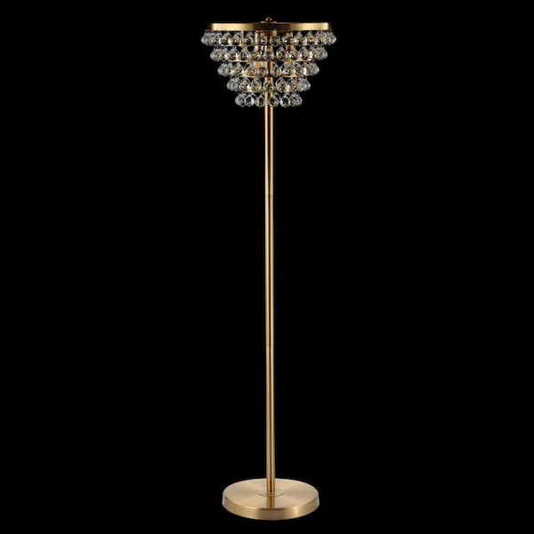 Jemma 60 in. Brass Gold/Clear Crystal/Metal LED Floor Lamp