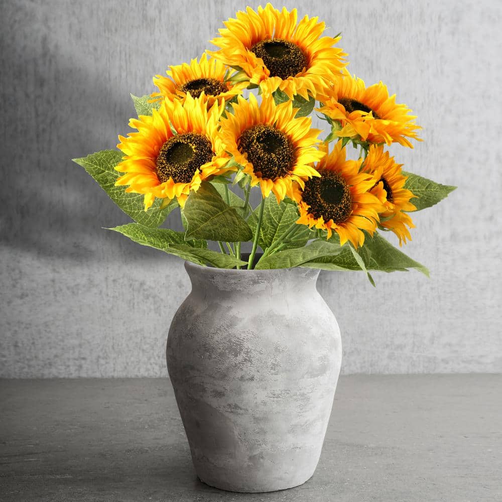 17" Yellow Plastic Sunflower Bush with 7 Stems