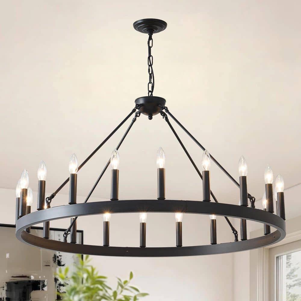 20-Light Black Wagon Wheel Chandelier 39 Inch Farmhouse Round Chandelier Adjustable Vintage Industrial Lighting price history on PriceWatchPro