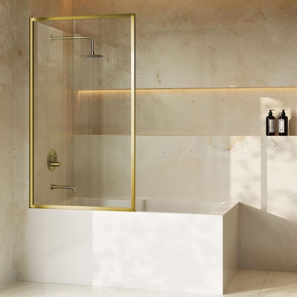 Swiss Madison Pierre 34 in. W x 58 in. H Fixed Tub Door in Brushed Gold with Clear Glass