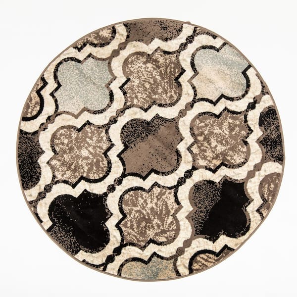 Viking Ivory 8 ft. Round Contemporary Trellis Non-Slip Area Rug