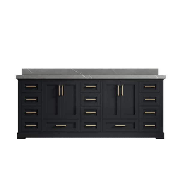 Willow Collections Boston 84 in. W x 22 in. D x 36 in. H Double Sink Bath Vanity in Wrought Iron with 2 in. Piatra Gray qt. Top