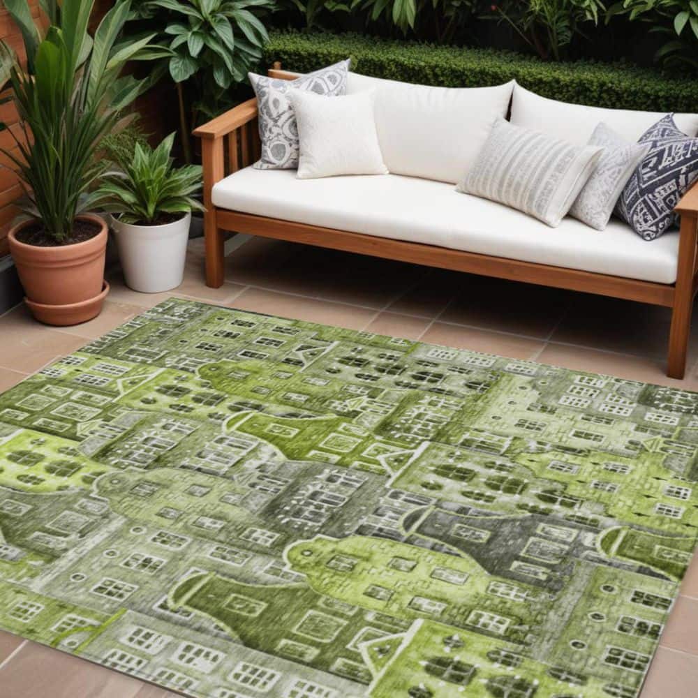 Green, Lime Green 10 ft. x 14 ft. Woven Geometric Polyester Rectangle Indoor/Outdoor Area Rug price history on PriceWatchPro