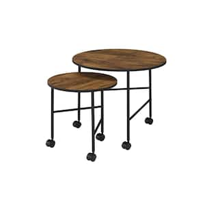 Lavish Home, Brown, End Storage-Nesting Wire Basket Base and Wood Tops –  Industrial Farmhouse Style Side Table, Set of 2, (L) 13” x (W) 17” x (H)  20.5