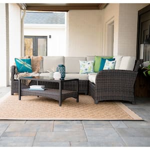 Jackson 5-Piece Wicker Outdoor Sectional with Sunbrella Cast Ash Cushions