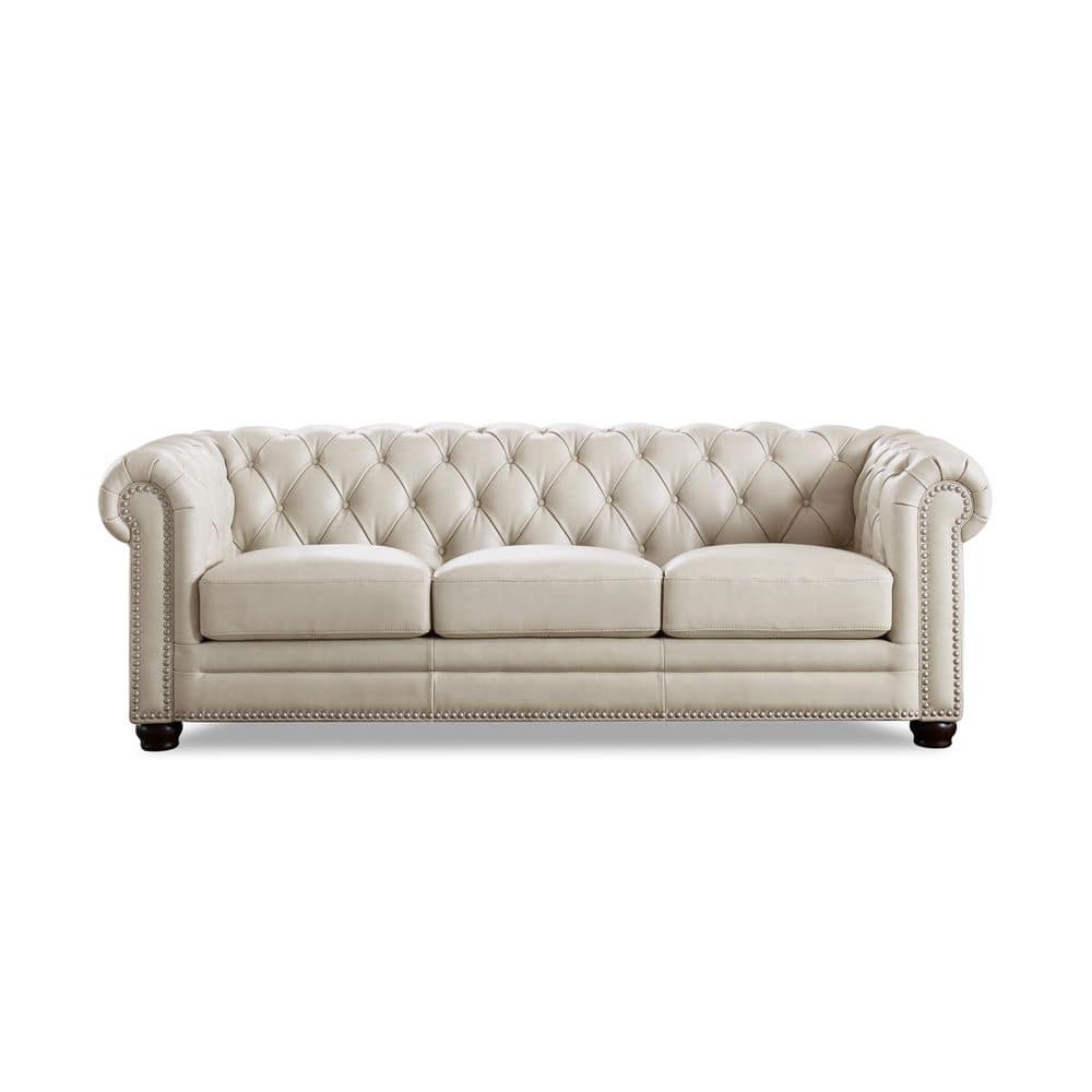 Aliso 91 in. Rolled Arm Top Grain Leather Chesterfield Sofa with Button-Tufted Back in Vanilla price history on PriceWatchPro