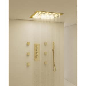 Thermostatic 7-Spray 20 in. Ceiling Mount Squre LED Mood Lighting Shower Systemr in Brushed Gold(Valve Included)