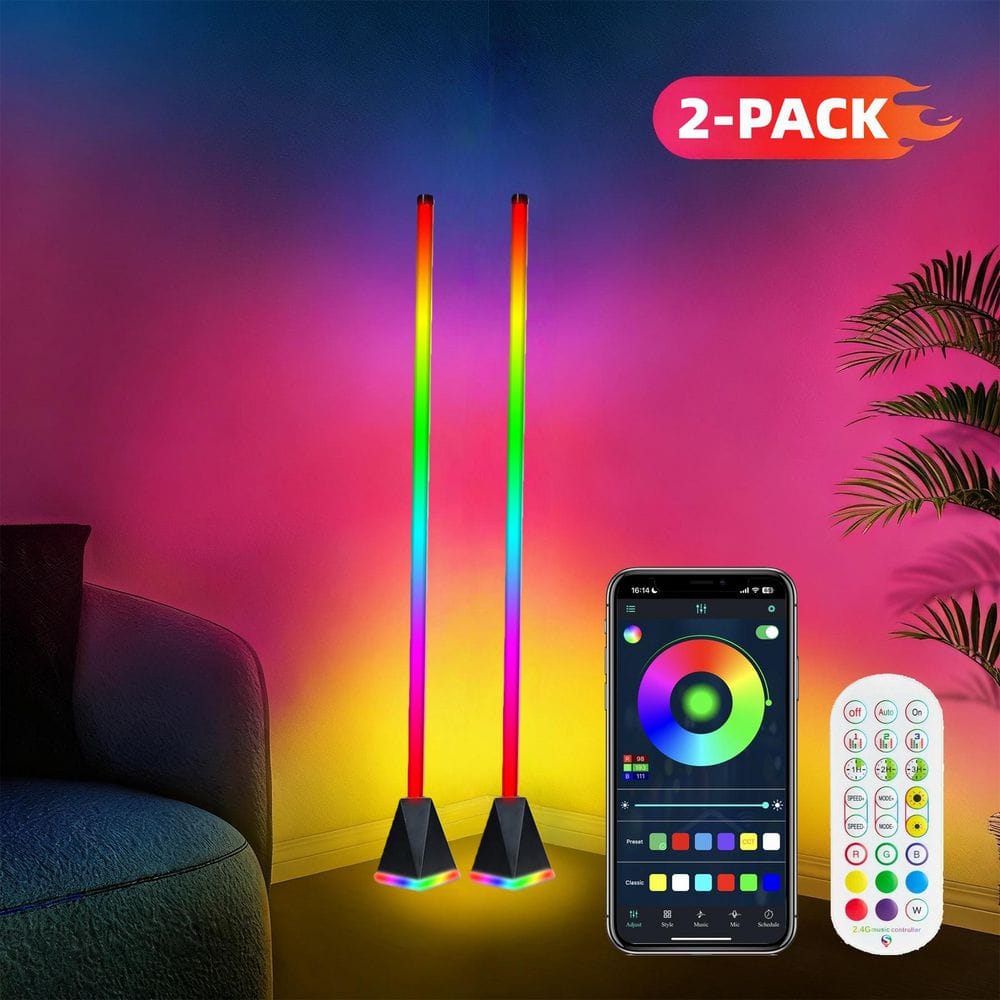 48 in. Black Standard Floor Lamp with APP & Remote,Ambient Lighting for Bedrom with Music Sync+16 Million Colors, 2-Pack price history on PriceWatchPro