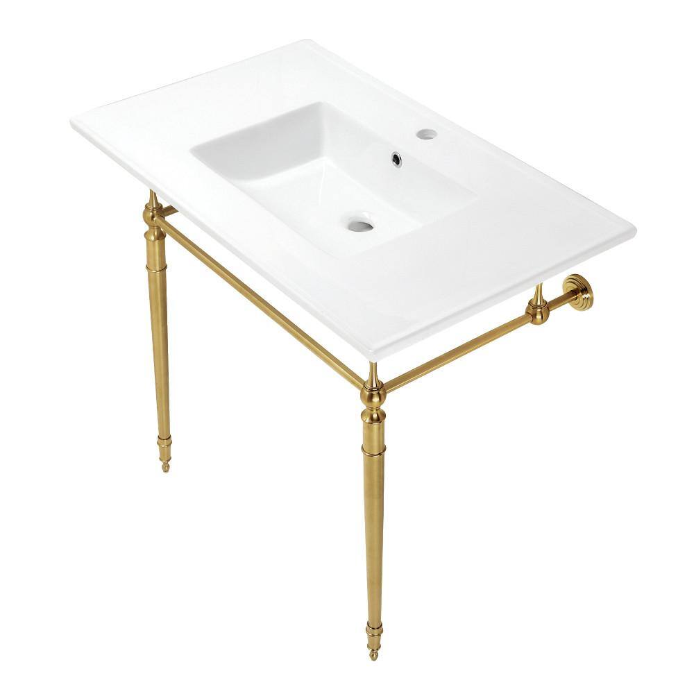 Kingston Brass Edwardian 37 in. Ceramic Console Sink Set in White