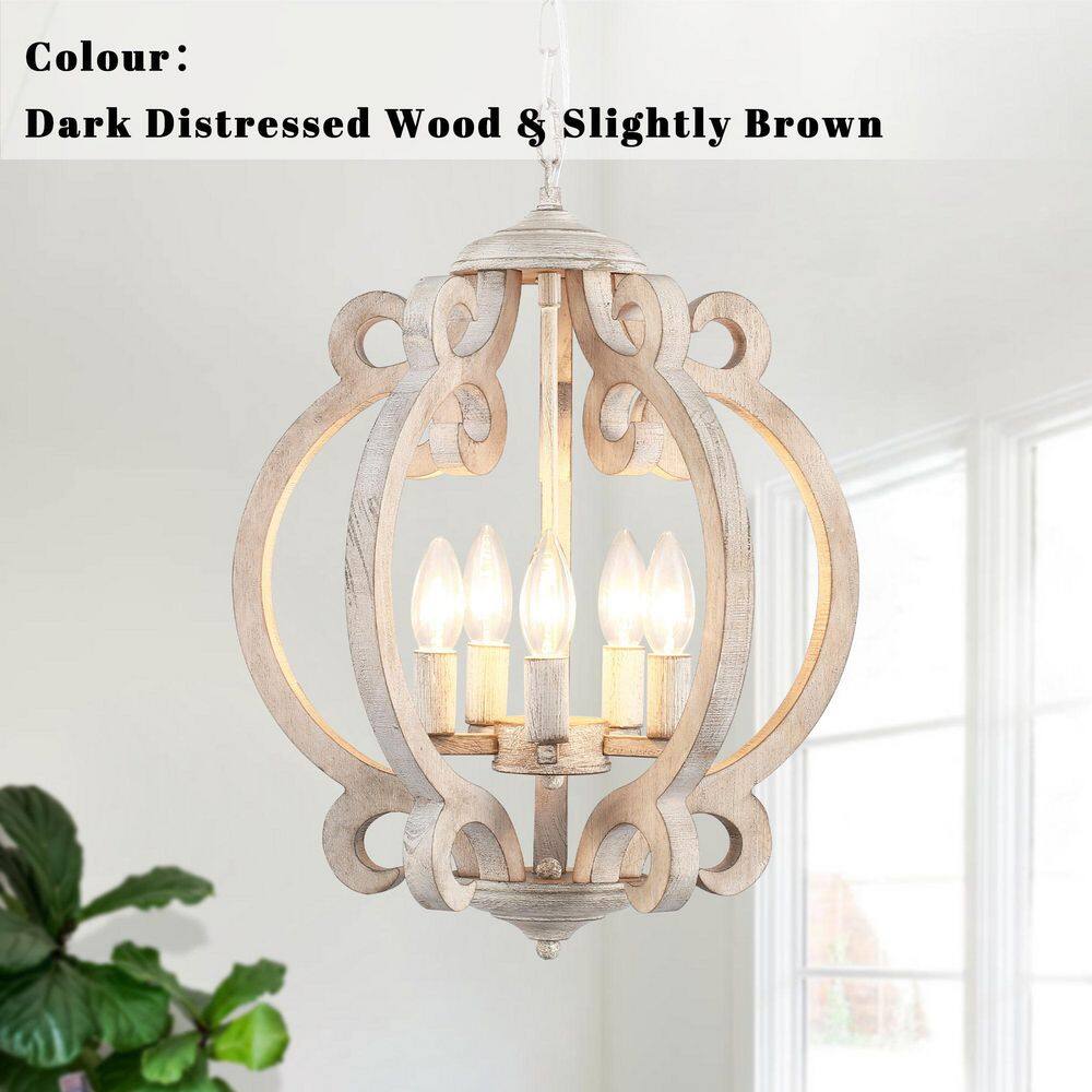 15.74 in. 5-Light Dark Distressed Wood Rustic Farmhouse Geometric Sturdy Wood Kitchen Island Chandelier price history on PriceWatchPro