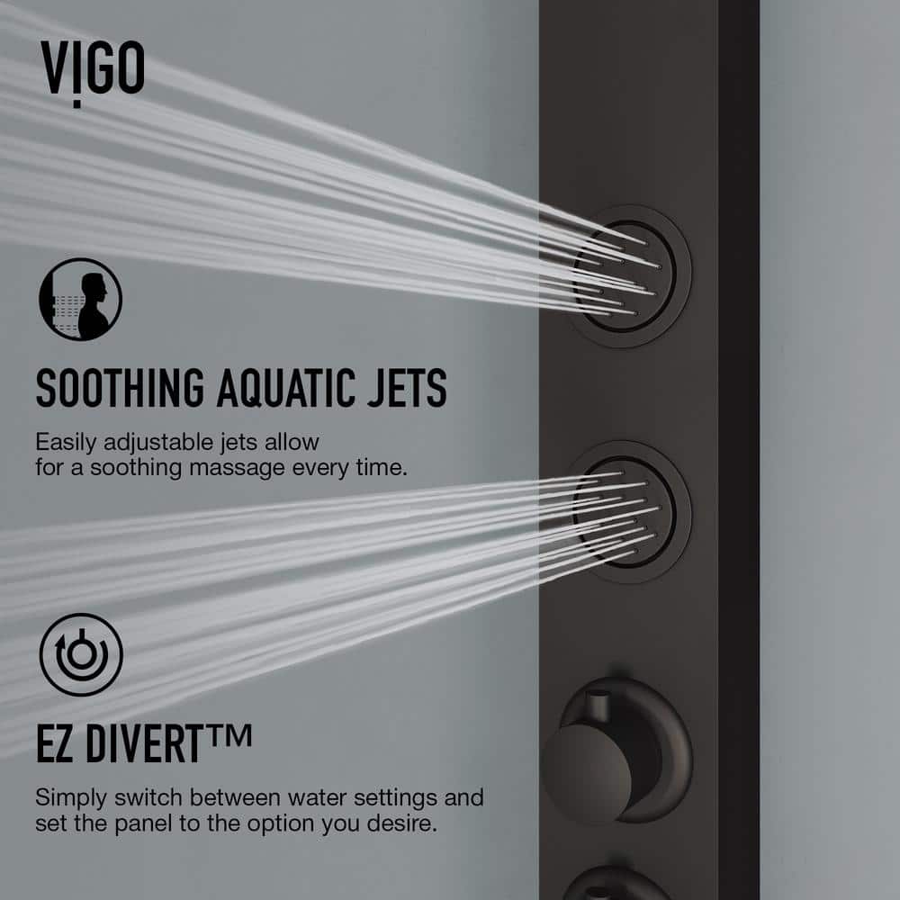 Sutton 58" Matte Black Stainless Steel Shower Panel with Hand Shower