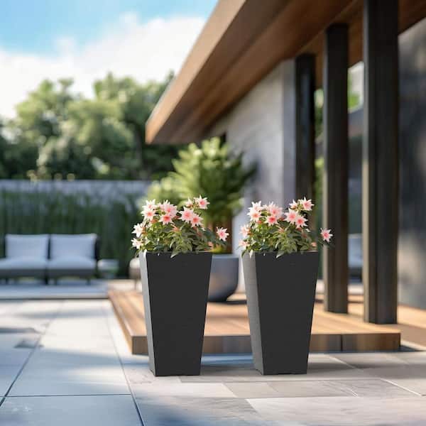 Sapcrete Medium Black Plastic Tall Square Planter Self Watering