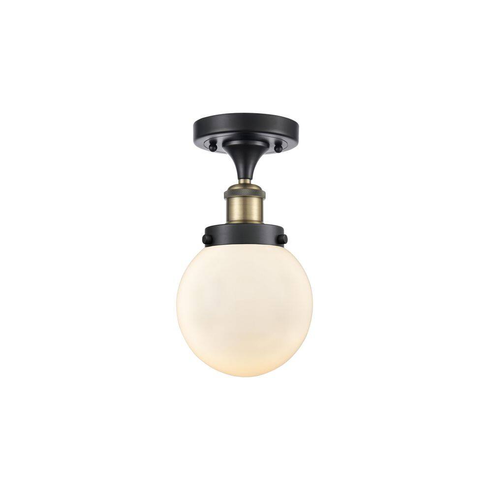 Beacon 6 in. 1-Light Black Antique Brass Modern Semi-Flush Mount with Frosted Glass Shade price history on PriceWatchPro