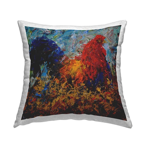 Stupell Industries Impressionist Rooster Farm Animal Abstract Design Multi-Color Square Outdoor Throw Pillow