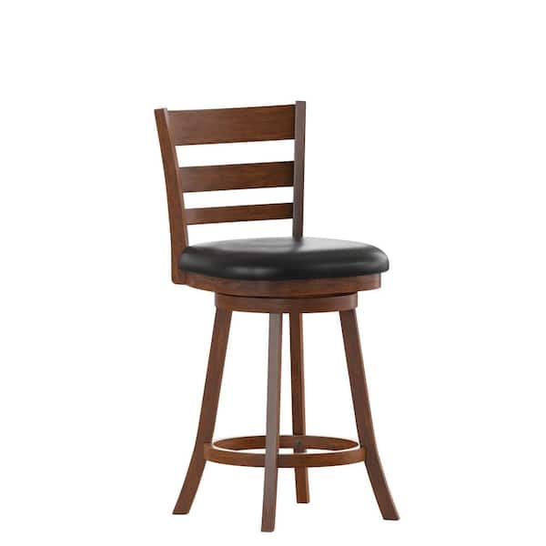 Carnegy Avenue 25 in. Antique Oak/Black Full Wood Bar Stool with Leather/Faux Leather Seat