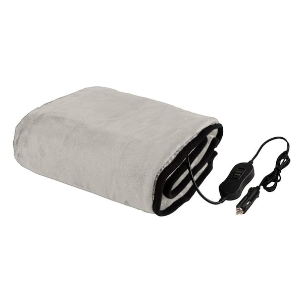 Stalwart 12V Heated Car Blanket for Travel or Tailgating, Light Gray