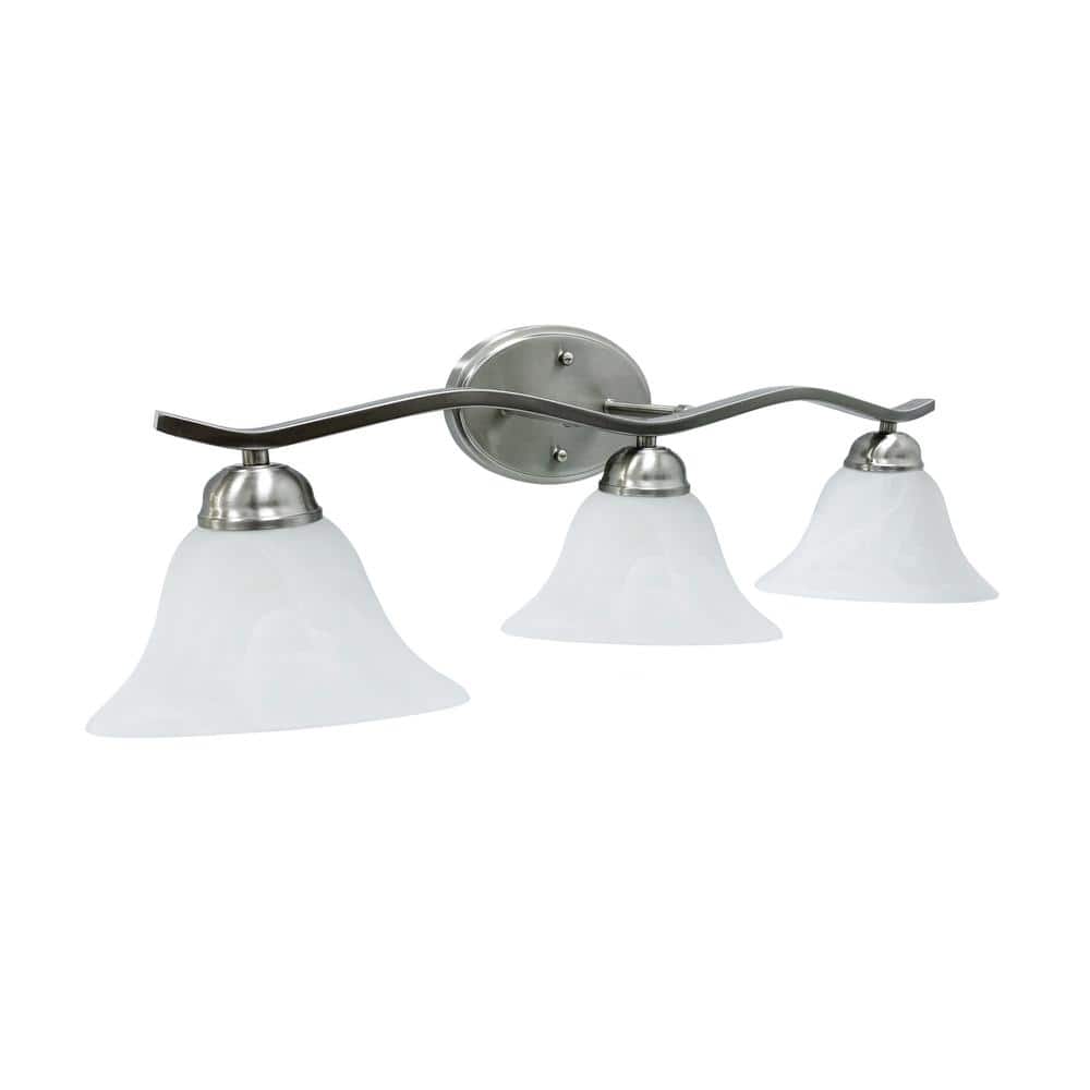 26.25" Satin Nickel Vanity Light with Alabaster Glass Shades