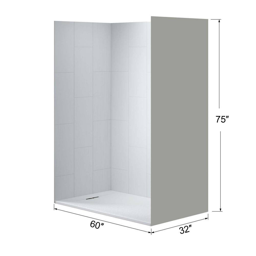 60'' White Solid Surface Alcove Shower Kit with Brushed Nickel Trim