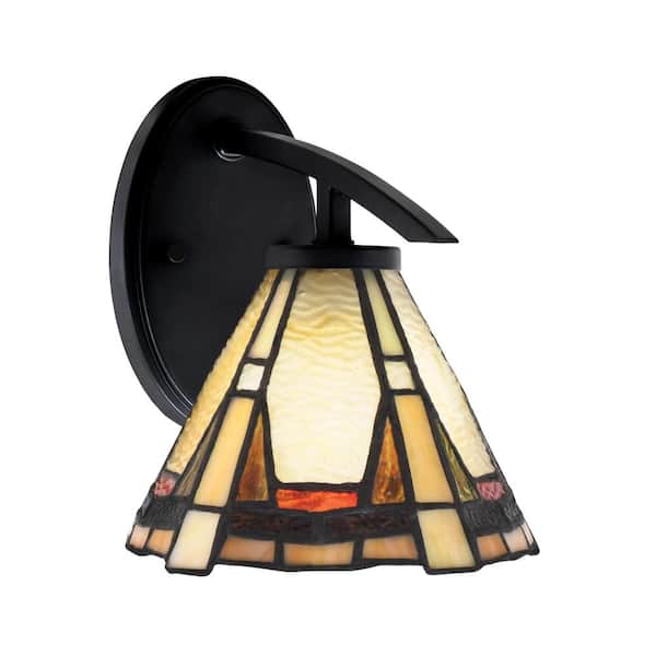Unbranded Siena 1-Light Matte Black Downlight Wall Sconce with Zion Art Glass Shade
