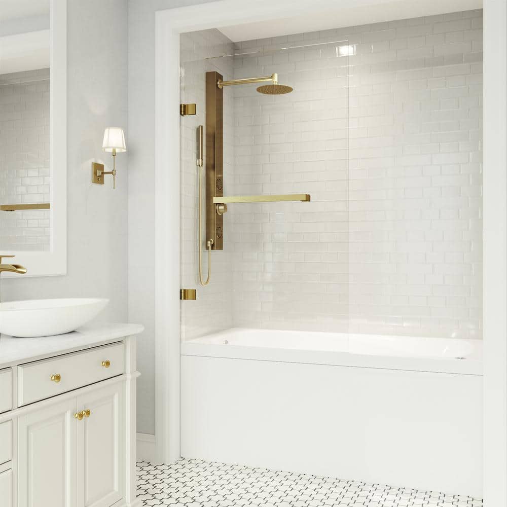 Matte Gold Frameless Hinged Tub Door with Clear Glass