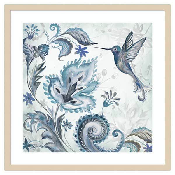 Amanti Art Watercolor Boho Blue Hummingbird II by Tre Sorelle Studios 25 in. W x 25 in. H. Wood Framed Wall Art Print