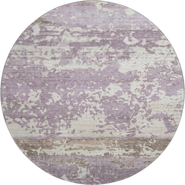 Mayfield Premium Machine Washable Abstract AMF2398 Lavender 8 ft. x 8 ft. Round Rug