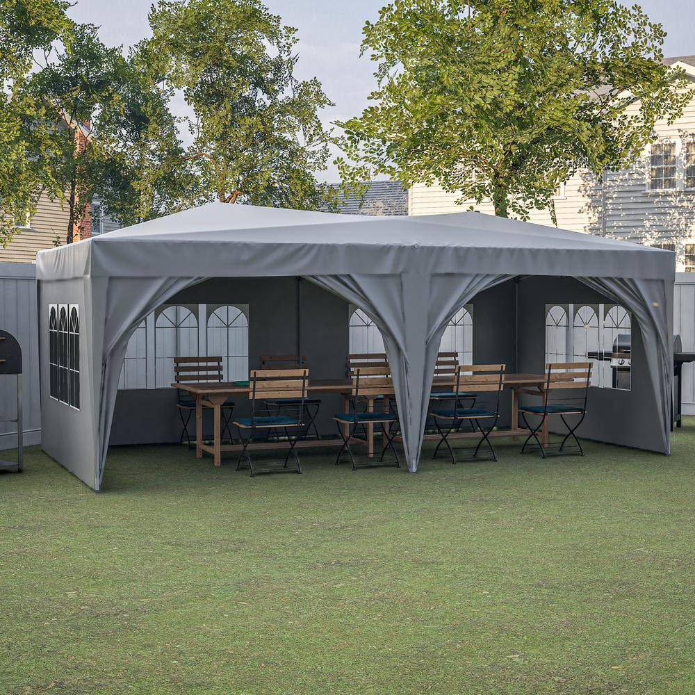 Gray 10 x 20 ft Steel Frame Pop-Up Canopy Tent with Removable Sidewalls