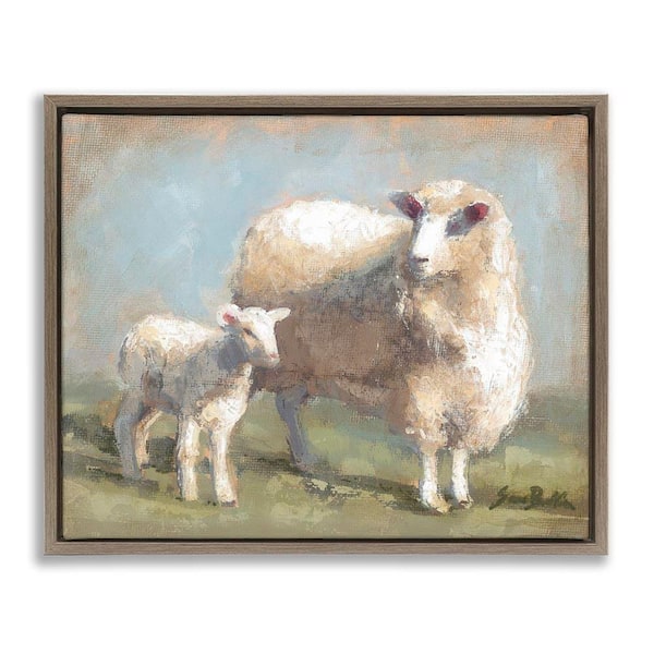 Sheep & Lamb Family Farm by Sara Baker Brown Floater Frame Graphic Art Print Animal 25 in. x 31 in.