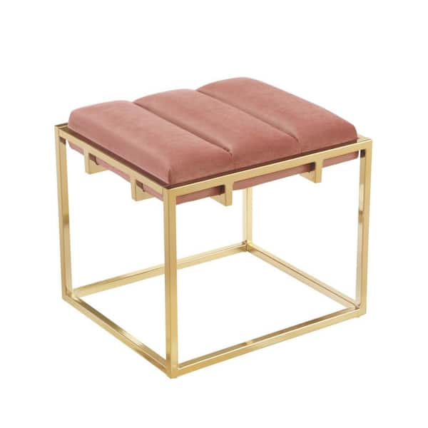 Nicole Miller Judson Blush/Gold Channel Tufted Metal Frame Velvet Ottoman