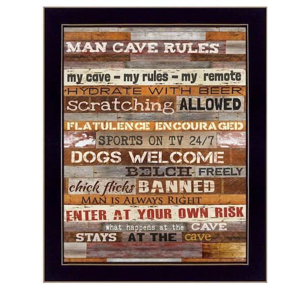 HomeRoots Charlie Man Cave Rules 1-Piece Framed Wall Art 18 in. x 14 in.