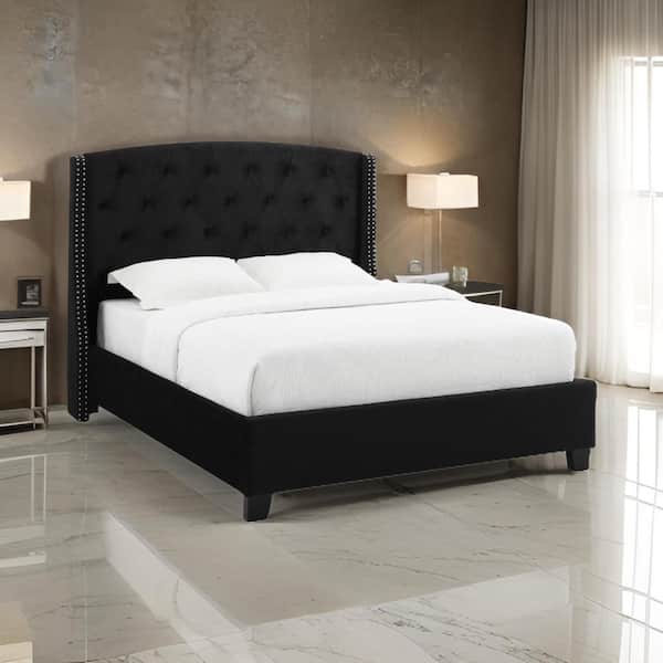 Benjara Elle Black Wood Frame Queen Size Platform Bed
