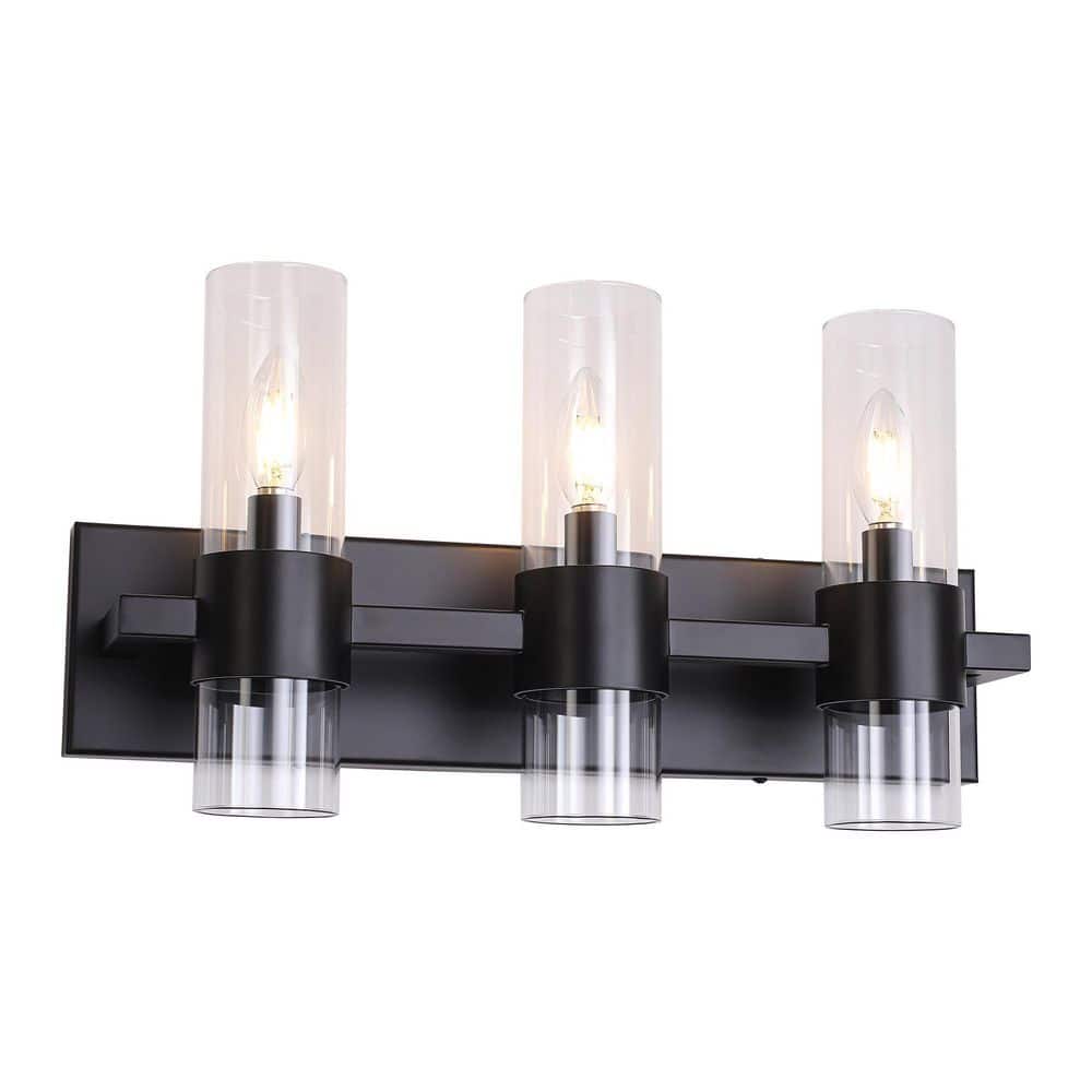 19.69 in. 3-Light Black Modern Vanity Light Wall Sconces with Clear Glass Shade for Kitchen Living Room Hallway price history on PriceWatchPro