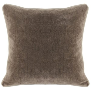 Taupe Brown Square Fabric Throw Pillow with Solid Color and Piped Edges 5 in. L x 18 in. W x 18 in. H