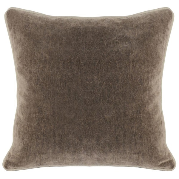 Benjara Taupe Brown Square Fabric Throw Pillow with Solid Color and Piped Edges 5 in. L x 18 in. W x 18 in. H