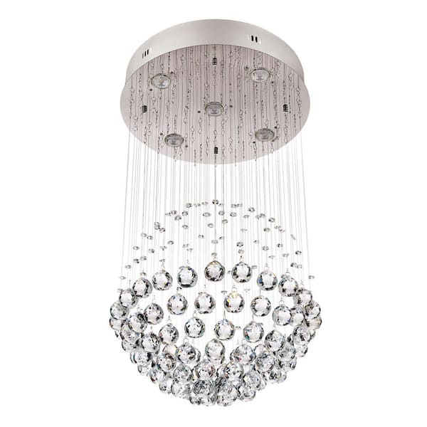Merra 18 in. 5-Light Chrome Crystal Raindrop Flush Mount Chandelier