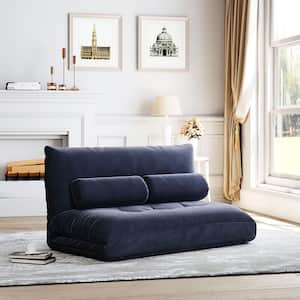 43 in. Navy Twin Foldable Floor Sofa Bed, Folding Futon Lounge, Video Gaming Sofa with Pillow For Bedroom Living Room