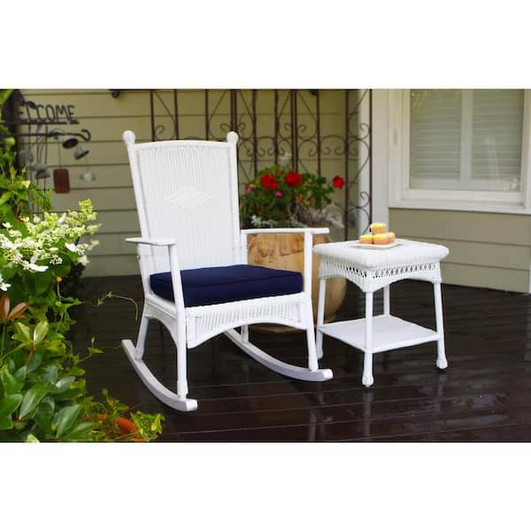 Tortuga Outdoor White Wicker Rocking Chair With Cushion Patio Porch Seating 