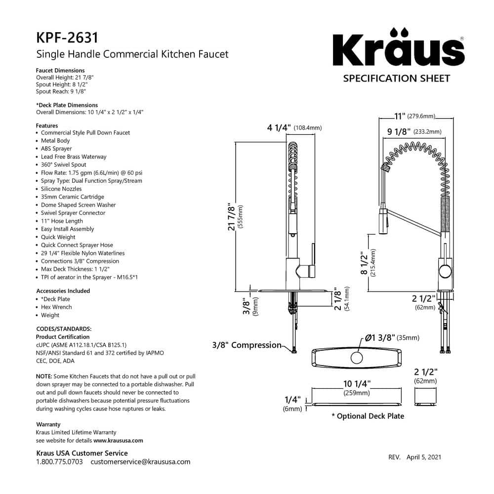 Chrome Commercial Style Pull-Down Kitchen Faucet with Spray