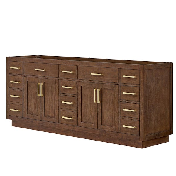 Beckett TK 83 in. Bath Vanity Cabinet without Top in Dark Oak with Brushed Gold Trim
