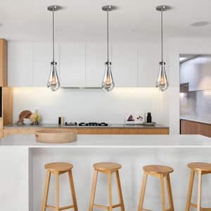 1-Light Modern Silver Chandelier, Pendant Light Kitchen Island with Raindrop Glass Shade (1-Set)