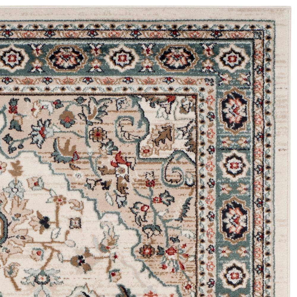 Cream and Beige Synthetic Traditional Area Rug