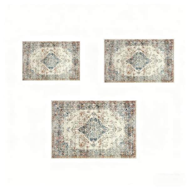 5 ft. x 7 ft. Blue Yellow Abstract Washable Area Rug for Bedroom, Dining Room, Living Room