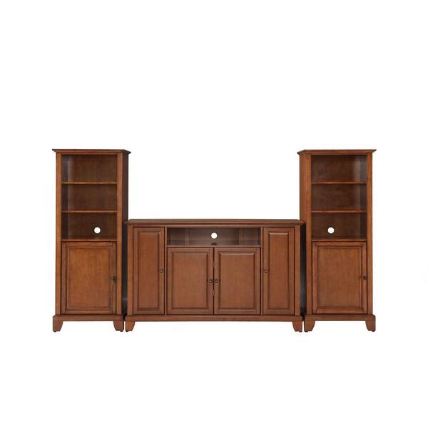 Crosley Newport TV Stand and 2-Audio Piers in Cherry