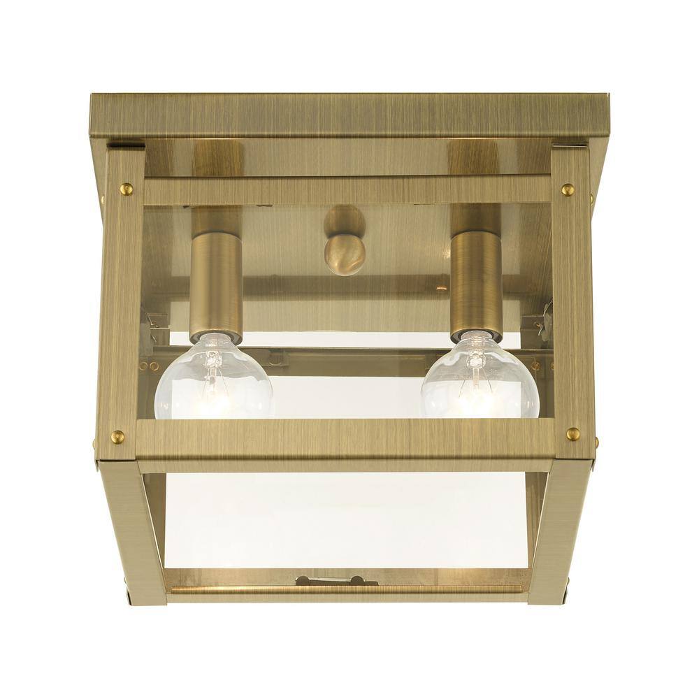 Milford Antique Brass Dual-Light LED Flush Mount with Clear Glass