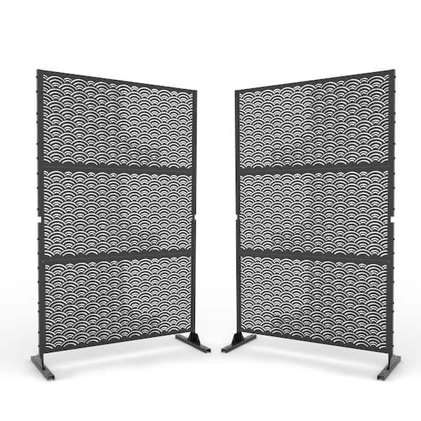 Uixe UIXE 76 in. Galvanized Steel Garden Fence Outdoor Privacy Screen Garden Screen Panels in Black (2-Pack)