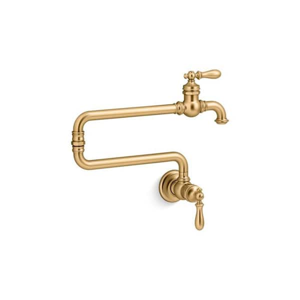 Artifacts Wall Mount Pot Filler in Vibrant Brushed Modern Brass